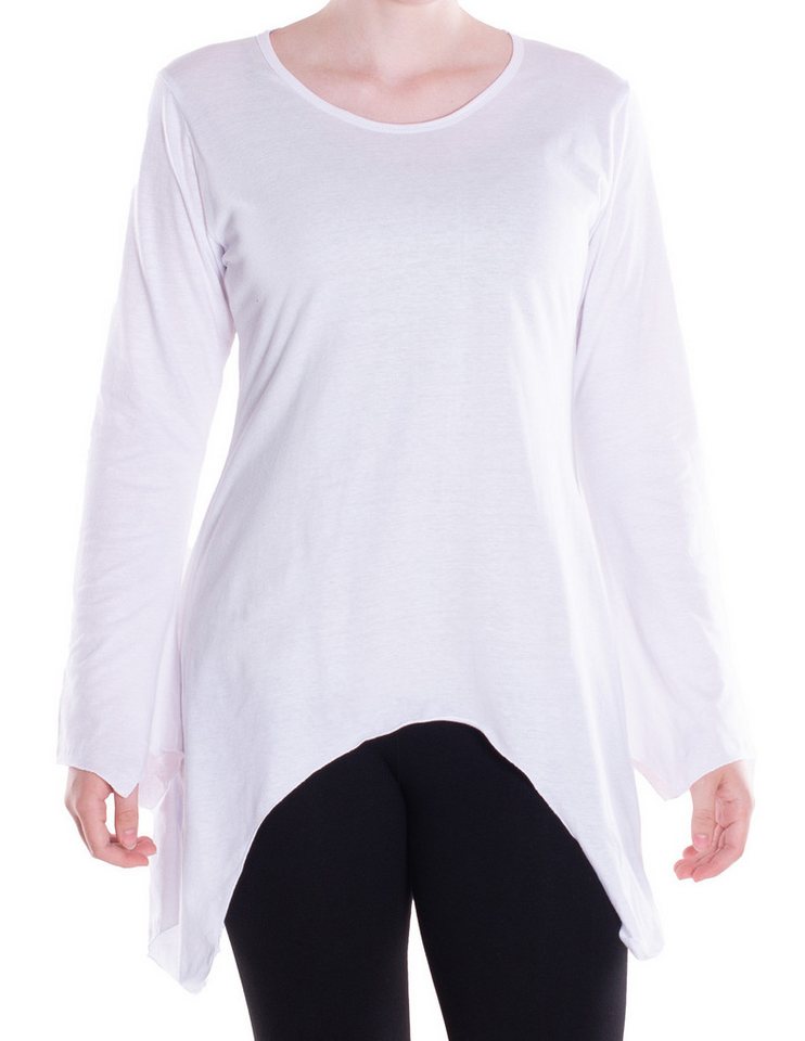 Vishes Tunikakleid Einfarbige Baumwoll Zipfel-Tunika Damen Langarm Herbst Asymmetrisch Elfen, Hippie, Goa Style von Vishes