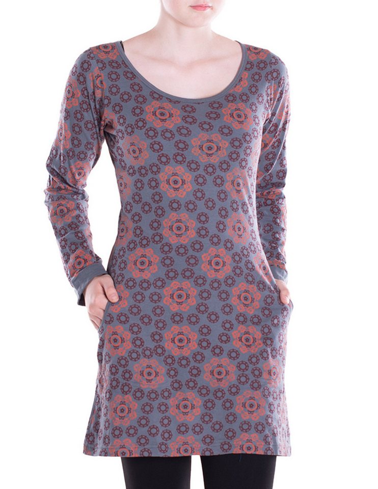 Vishes Tunikakleid Leichtes Langarmshirt-Kleid Damen Langarm Kleider retro 70er 80er Elfen, Hippie, Goa Style von Vishes