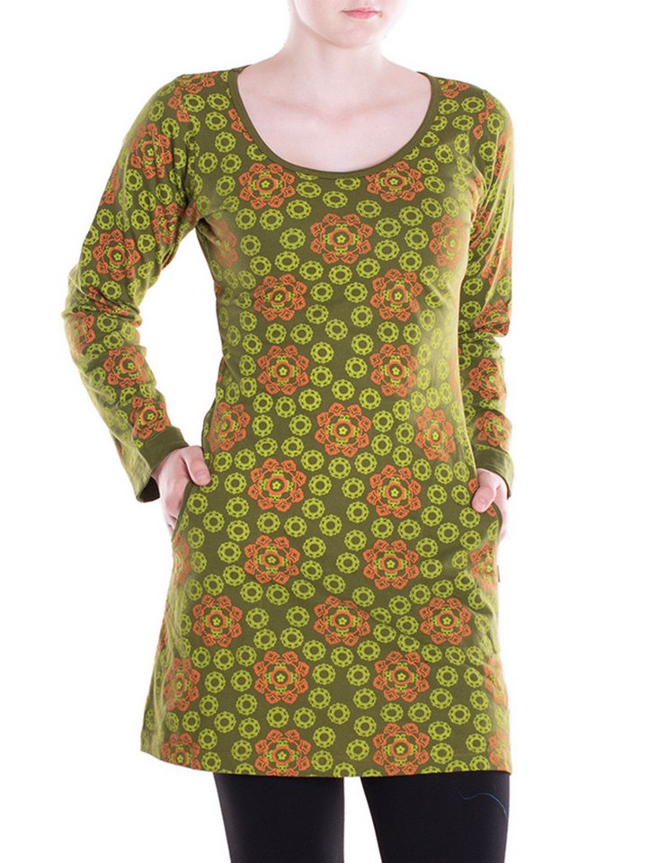 Vishes Tunikakleid Leichtes Langarmshirt-Kleid Damen Langarm Kleider retro 70er 80er Elfen, Hippie, Goa Style von Vishes