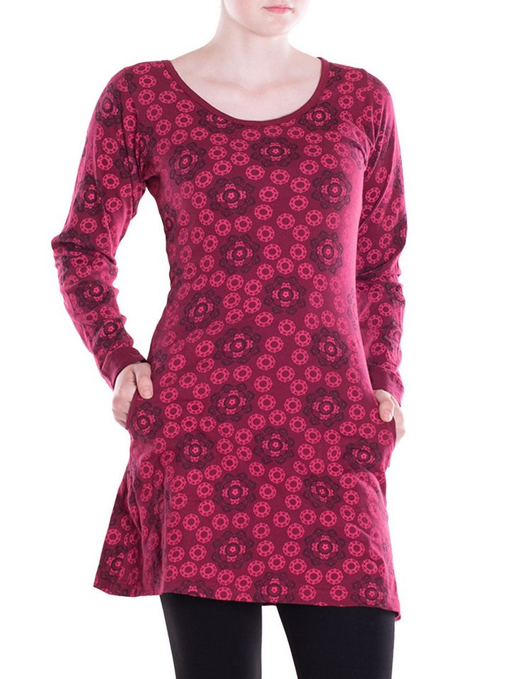 Vishes Tunikakleid Leichtes Langarmshirt-Kleid Damen Langarm Kleider retro 70er 80er Elfen, Hippie, Goa Style von Vishes
