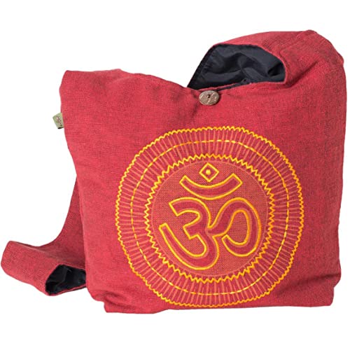 Vishes - Umhängetasche Stoff Beuteltasche Schulterbeutel Damen Beutel Herren Langer breiter Tragegurt Om Unisex dunkelrot von Vishes