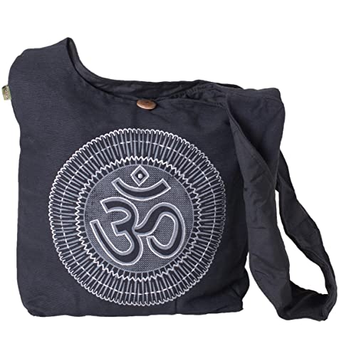 Vishes - Umhängetasche Stoff Beuteltasche Schulterbeutel Damen Beutel Herren Langer breiter Tragegurt Om Unisex schwarz von Vishes