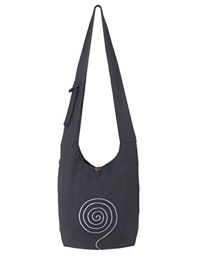 Vishes - Umhängetasche aus langlebiger, handgewebter Baumwolle mit aufgestickter Spirale - Unisex schwarz von Vishes