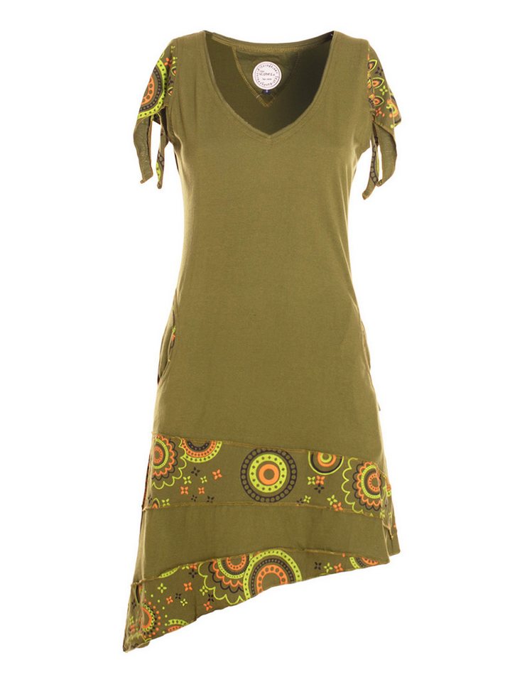 Vishes Zipfelkleid Damen Baumwolle Patchwork Design asymmetrischer Ausschnitt mit Taschen Alternative Bekleidung, Ethno, Hippie, Retro Style von Vishes