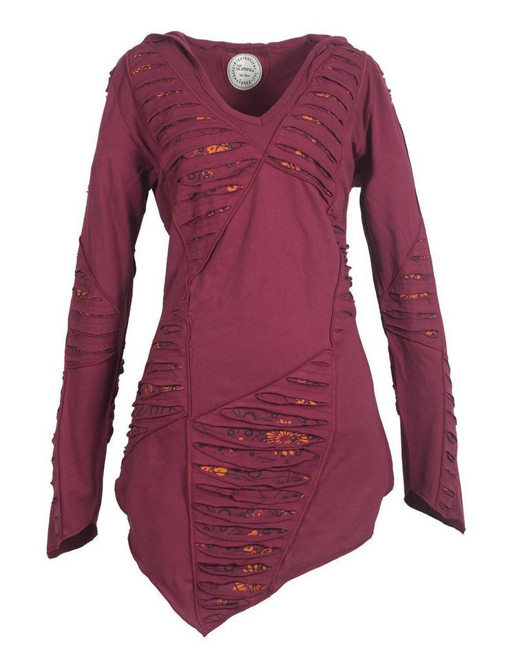 Vishes Zipfelkleid Langarm Damen Baumwoll Cutwork-Kleid Hoodie Zipfelkapuze Asymmetrisch Alternative Bekleidung, Goa, Ethno Style von Vishes