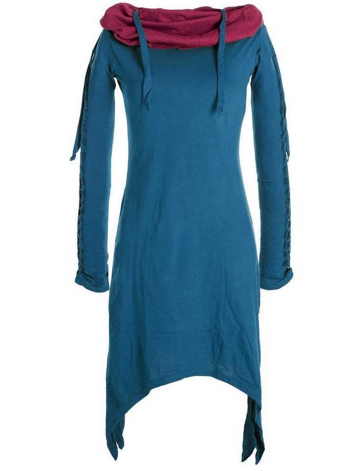 Vishes Zipfelkleid Zweifarbiges langarm Kleid aus Biobaumwolle mit Schalkragen Ethne, Goa, Boho, Elfen Style von Vishes