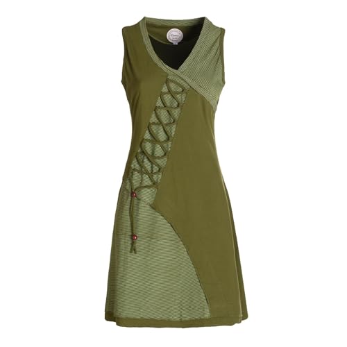 Vishes ärmelloses Damen-Kleid in Olive I Größe XS (34) I Handgefertigt aus 100% Baumwolle I Kleid mit Wickeloptik I Ideal für Frühjahr & Sommer I Nachhaltige Alternative Bekleidung von Vishes