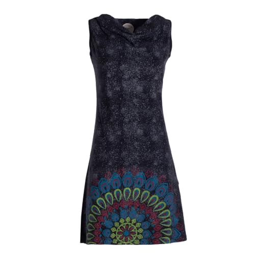 Vishes ärmelloses Damen-Kleid mit Mandala in Schwarz-Grau I Größe 2XL (44) I Handgefertigt aus 100% Baumwolle I T-Shirt Kleid I Ideal für Frühjahr & Sommer I Nachhaltige Alternative Bekleidung von Vishes