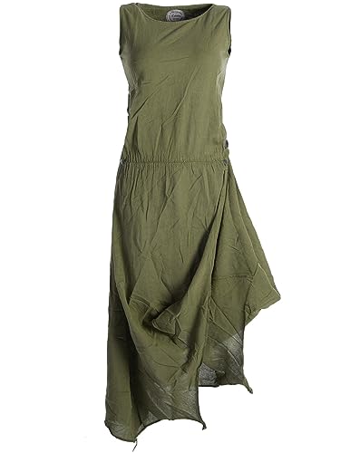 Vishes - Alternative Bekleidung - Ärmelloses Lagenlook Kleid aus Baumwolle zum Hochbinden Olive 38-40 von Vishes