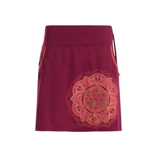 Vishes kurzer Damen-Rock mit Mandalas in dunkelrot I Größe 4XL (48) I Handgefertigt aus 100% Baumwolle I Mit Taschen I Ideal für warme & kalte Monate I Nachhaltige Alternative Bekleidung von Vishes