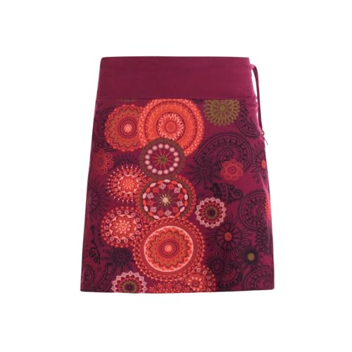 Vishes kurzer Damen-Rock mit Mandalas in dunkelrot I Größe S (36) I Handgefertigt aus 100% Baumwolle I Rock mit Taschen I Ideal für warme & kalte Monate I Nachhaltige Alternative Bekleidung von Vishes