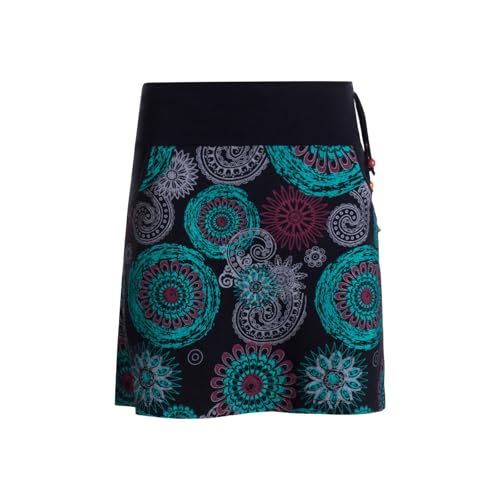 Vishes kurzer Damen-Rock mit Mandalas in schwarz I Größe 4XL (48) I Handgefertigt aus 100% Baumwolle I Mit Taschen I Ideal für warme & kalte Monate I Nachhaltige Alternative Bekleidung von Vishes