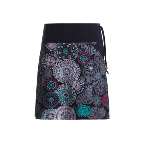 Vishes kurzer Damen-Rock mit Mandalas in schwarz I Größe S (36) I Handgefertigt aus 100% Baumwolle I Rock mit Taschen I Ideal für warme & kalte Monate I Nachhaltige Alternative Bekleidung von Vishes