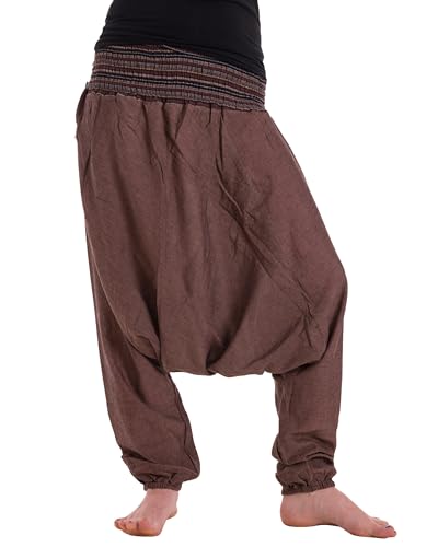 Vishes Damen Sommer Haremshose I steinbraun I Einheitsgröße 106 cm I Luftige Aladinhose mit breitem Smokbund & Gummibündchen I Handgefertigt aus 100% Baumwolle I Nachhaltige Alternative Bekleidung von Vishes