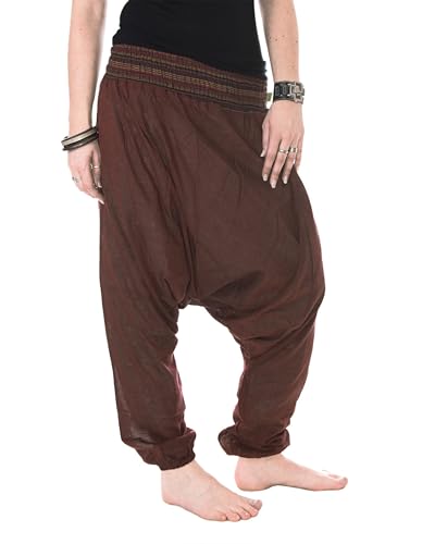 Vishes Damen Sommer Haremshose I Dunkelbraun I Einheitsgröße 106 cm I Luftige Aladinhose mit breitem Smokbund & Gummibündchen I Handgefertigt aus 100% Baumwolle I Nachhaltige Alternative Bekleidung von Vishes