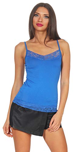 Damen Top mit Spitze Träger Shirt Blusentop Boddyconshirt (34-38, Blau) von Vishine Fashion