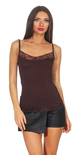 Damen Top mit Spitze Träger Shirt Blusentop Boddyconshirt (34-38, Braun) von Vishine Fashion