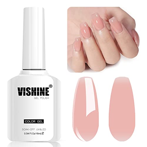 Vishime Nude Pink Gel Polish - Jelly Gel Natural Pink Translucent Soak Off UV Nail Polish Neutral for Nail Art French Manicure at Home 16ml M122 von Vishine