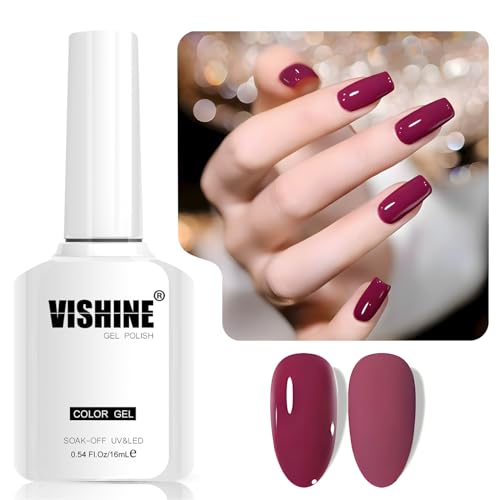 Vishine 16 ml Gel-Nagellack, semi-permanent, Raspberry Red Color, Soak Off LED Gel Polish Nail Art Designs Maniküre Salon DIY at Home Farbe L391 Raspberry Blush von Vishine