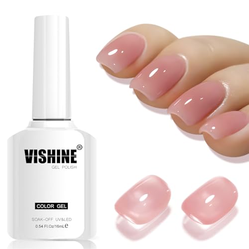 Vishine 16 ml Light Warm Pink Gel Nail Polish Jelly Crystal Nagellack Gel semi-permanent Sheer Light Neutral Translucent Soak-Off UV-Gel French Manicure Nail Art Light Warm Pink Shade E039 von Vishine