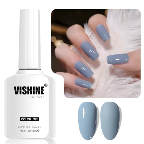 Vishine 16 ml semi-permanenter Gel-Nagellack Haze Blue Color Nagellack Gel Soak Off LED Gel Polish Nail Art Designs Maniküre Salon DIY at Home Farbe L375 Serene Sky von Vishine