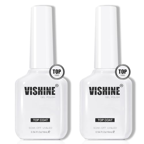 Vishine 2 Pcs of 16ml No Wipe Top Coat, High Gloss Finish Clear Top Coat for UV LED Light Cure Gel Nail Polish Set Long-lasting Salon Quality Nail Art Design von Vishine