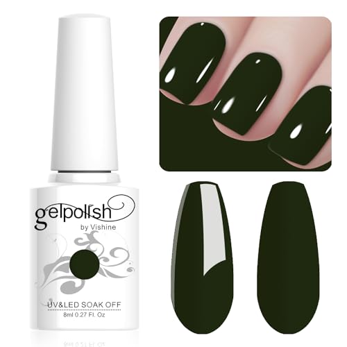 Vishine 8ML Gel Nail Polish 1Pcs DeepGreen Color Gel Polish Long-Lasting Nails Gel Soak Off Fall Gel Nail Polish Nail Art Manicure Salon at Home, L027 von Vishine