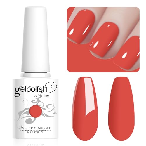 Vishine 8ML Gel Nail Polish 1Pcs OrangeRed Color Gel Polish Long-Lasting Nails Gel Soak Off Fall Gel Nail Polish Nail Art Manicure Salon at Home, L013 von Vishine