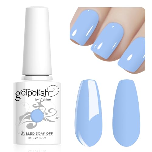 Vishine 8ml Pastel Gel Nail Polish Macaroon Blue Gel Polish Soft Bright Colors Long-Lasting Soak Off Nail Art Manicure Salon at Home, L208 von Vishine
