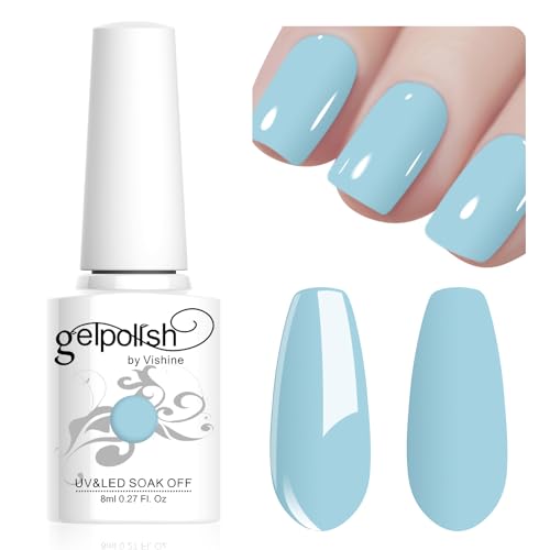 Vishine 8ml Pastel Gel Nail Polish Macaroon Blue Gel Polish Soft Bright Colors Long-Lasting Soak Off Nail Art Manicure Salon at Home, L211 von Vishine