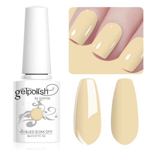 Vishine 8ml Pastel Gel Nail Polish Macaroon CreamyYellow Gel Polish Soft Bright Colors Long-Lasting Soak Off Nail Art Manicure Salon at Home, L185 von Vishine