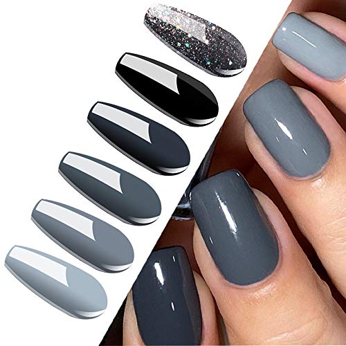 Vishine Classic Grey Serie Gel-Nagellack-Set – 6 verschiedene Grautöne Glitzer-Gel-Nagellack-Set Beliebtes Nail Art Design Soak Off LED-Lampen-Nagellack-Gel-Maniküre-Set von Vishine