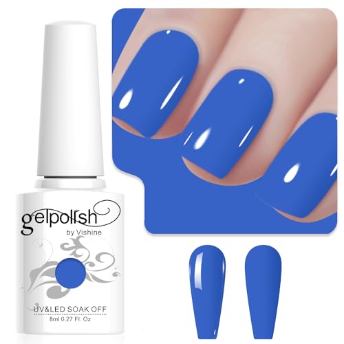 Vishine Cobalt Blue Gel Nail Polish, 1Pcs 8ml Cobalt Blue Gel Polish Blue Color Nail Polish Gel High Gloss Soak Off U V Gel Nail French Nail Manicure Salon DIY L244 von Vishine