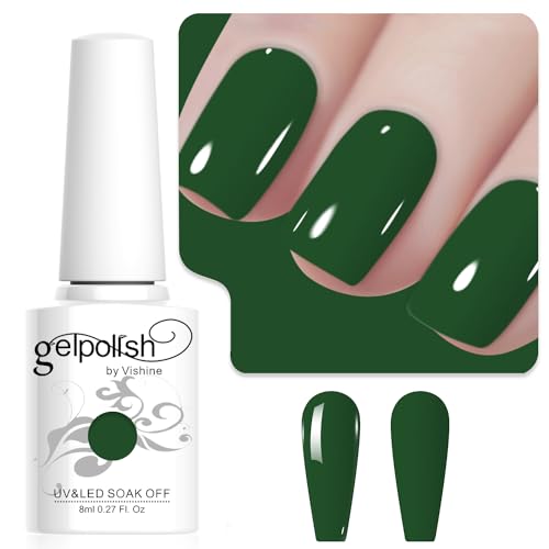 Vishine Dark Green Gel Nail Polish, 1Pcs 8ml Dark Green Gel Polish Green Color Nail Polish Gel High Gloss Soak Off U V Gel Nail French Nail Manicure Salon DIY L235 von Vishine