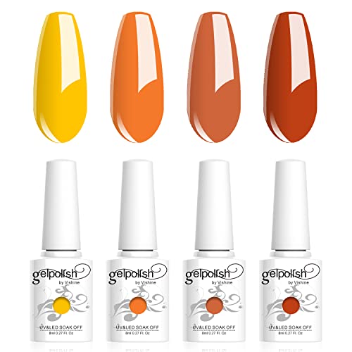 Vishine Gel-Nagellack, semi-permanent, 4 Farben, Kürbis Gelb, Orange, Kollektion Nail Art Nagellack, UV, LED, Gel, Polish Varnish Maniküre, 8 ml, C014 von Vishine