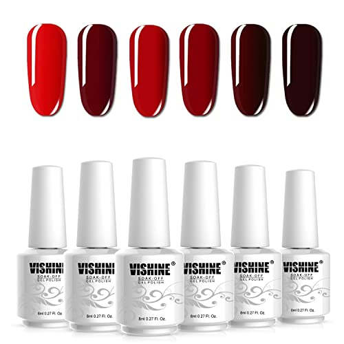 Vishine Gel Nagellack-Set Rot, Schellack Nagellack Starterset,Gel Nail Polish Red für Nagel-Design 6 x 8ml von Vishine