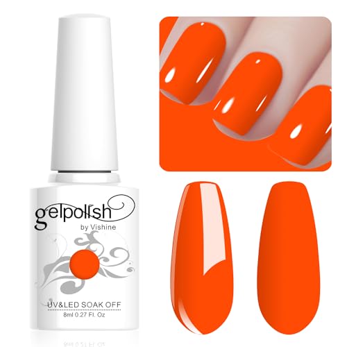 Vishine Gel Nail Polish, 1Pcs 8ml Fluorescent Orange Gel Polish Soak Off UV LED Gel Nail Art DIY Gel Nail Manicure for Girls Women #061 von Vishine