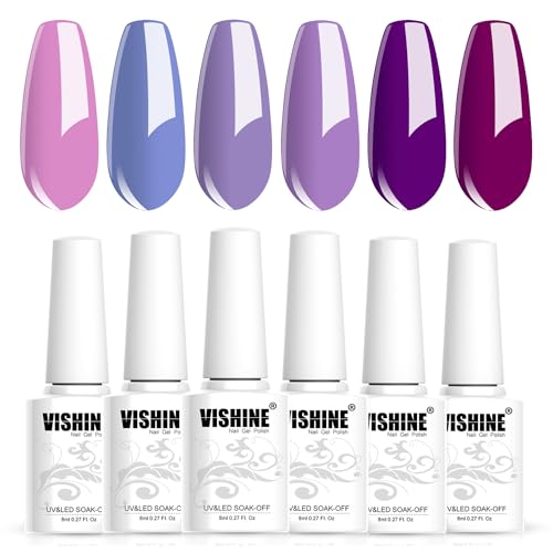 Vishine Gel Nail Polish Set Light/Dark Violet Purple Gel Polish Serene Lavender Soak off Gel Polish Spring Violet Orchid Gel Polish Kit DIY Manicure Set for Girl Popular Gift 8ml von Vishine