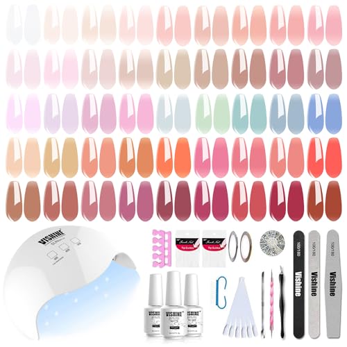 Vishine Gel Nail Polish Starter Kit with UV LED Nail Lamp, 45Color Sheer Milky Pink Jelly Nude Transparent Gel Polish, Top Coat, Base Coat & Matte Top Coat with Essential Nail Art Manicure Tools Set … von Vishine