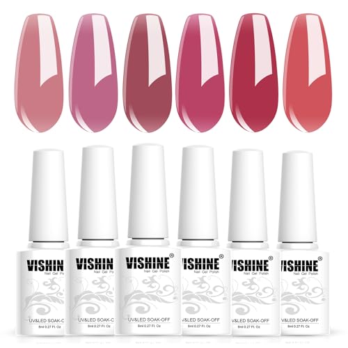 Vishine Jelly Gel Nail Polish Set Sheer Red Rose Pink Gel Polish Crystal Transparent Neutral Gel Polish Kit Nail Art Varnish Manicure Collection Gift Set 8ML 6PCS von Vishine