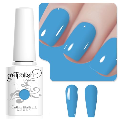 Vishine Light Blue Gel Nail Polish, 1Pcs 8ml Light Blue Gel Polish Blue Color Nail Polish Gel High Gloss Soak Off U V Gel Nail French Nail Manicure Salon DIY L242 von Vishine