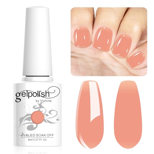Vishine Neutral Gel Nail Polish 8ml Sheer Coral Color Jelly, Natural Translucent Soak Off U V LED Nail Lamp Translucent Nail Art Gel L120 von Vishine