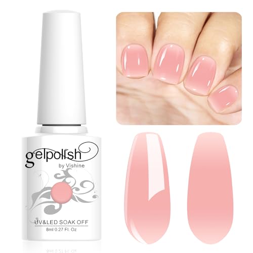 Vishine Neutral Gel Nail Polish 8ml Sheer Crystal Pink Color Jelly, Natural Translucent Soak Off U V LED Nail Lamp Translucent Nail Art Gel L098 von Vishine