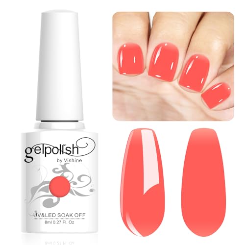 Vishine Neutral Gel Nail Polish 8ml Watermelon Red Color Jelly, Natural Translucent Soak Off U V LED Nail Lamp Translucent Nail Art Gel L126 von Vishine