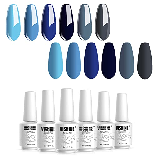 Vishine Shellac UV Nagellack Gel Blau farben Set, Gel Nail Polish für Nagel Design 6pcs Schellack Nagellack Starter set 8ml von Vishine