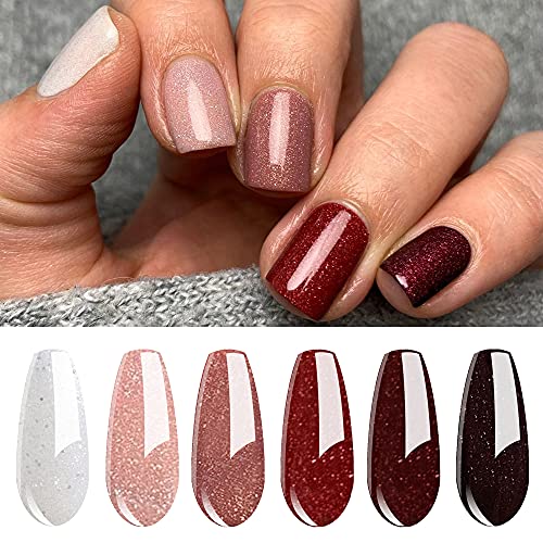 Vishine UV LED Gellack mehrfarbig ablösbarer Gel Nagellack Gel Nail Polish Set -Glitter Weiß, Rot, Dunkelrot 6 x 8ml von Vishine
