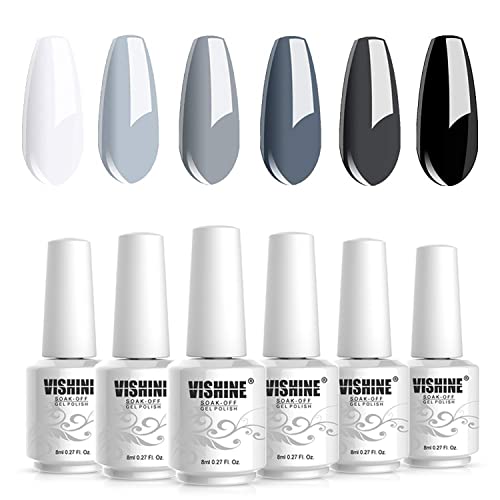 Vishine UV Nagellack Gel Grau farben Set,Gel Nail Polish für Nagel Design 6pcs Schellack Nagellack Starter Set 8ml Vishine UV Nagellack Gel Grau farben Set,Gel Nail Polish für Nagel Design 6pcs Schellack Nagellack Starter Set 8ml von Vishine