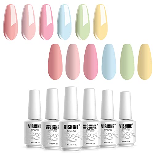 Vishine UV Nagellack Gel Pastel farben Set,Gel Nail Polish für Nagel Design 6pcs Schellack Nagellack Starter set 8ml von Vishine