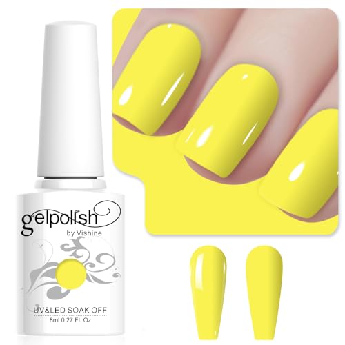 Vishine Yellow Gel Nail Polish, 1Pcs 8ml Lemon Yellow Gel Polish Yellow Color Nail Polish Gel High Gloss Soak Off U V Gel Nail French Nail Manicure Salon DIY L226 von Vishine
