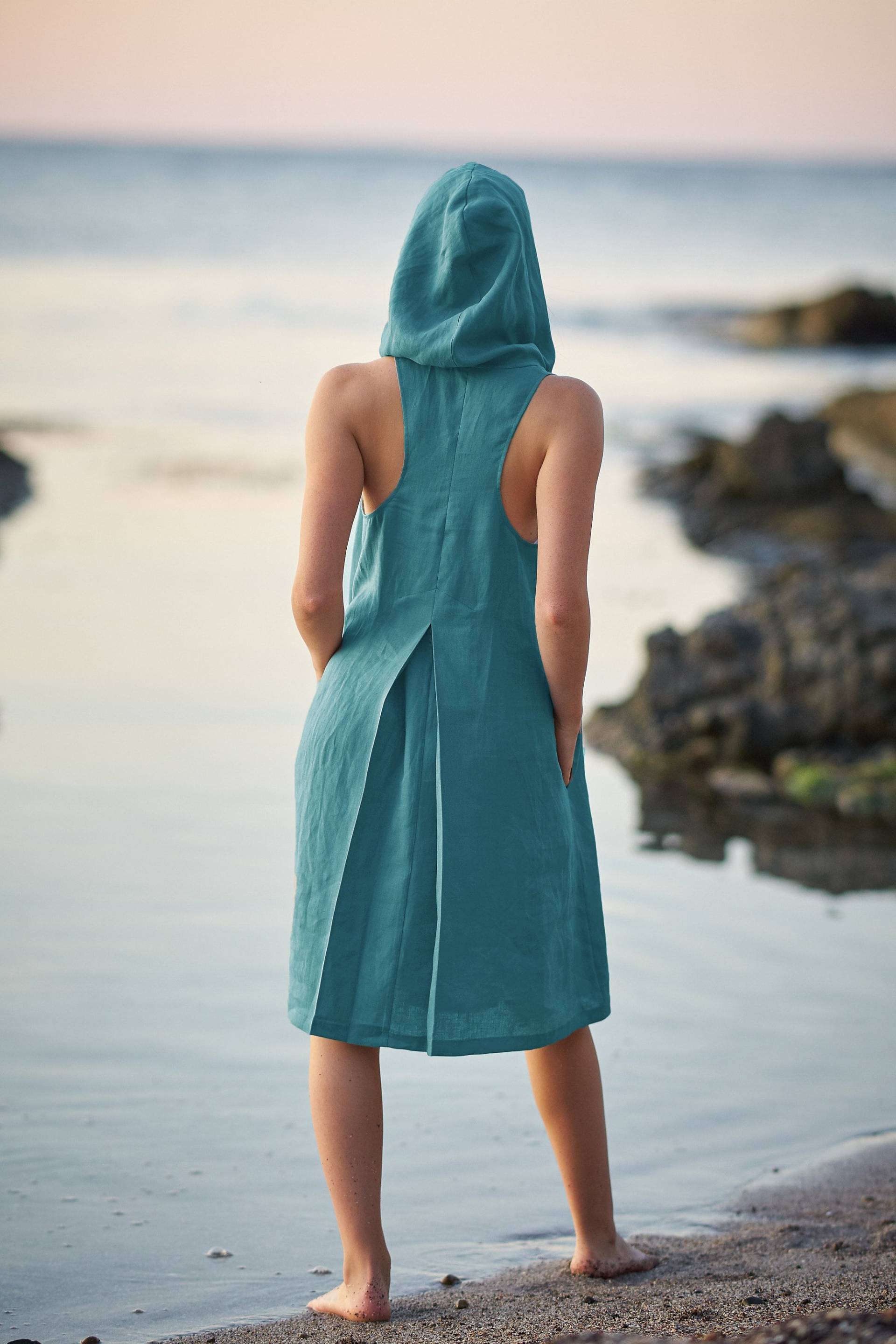 Leinen Kleid Mit Kapuze, Ärmelloses Sommerkleid, Leinenkleidung, Midi Kleid, Tunika Strand Plus Größe Leinen, Hoodie von VisibleArt